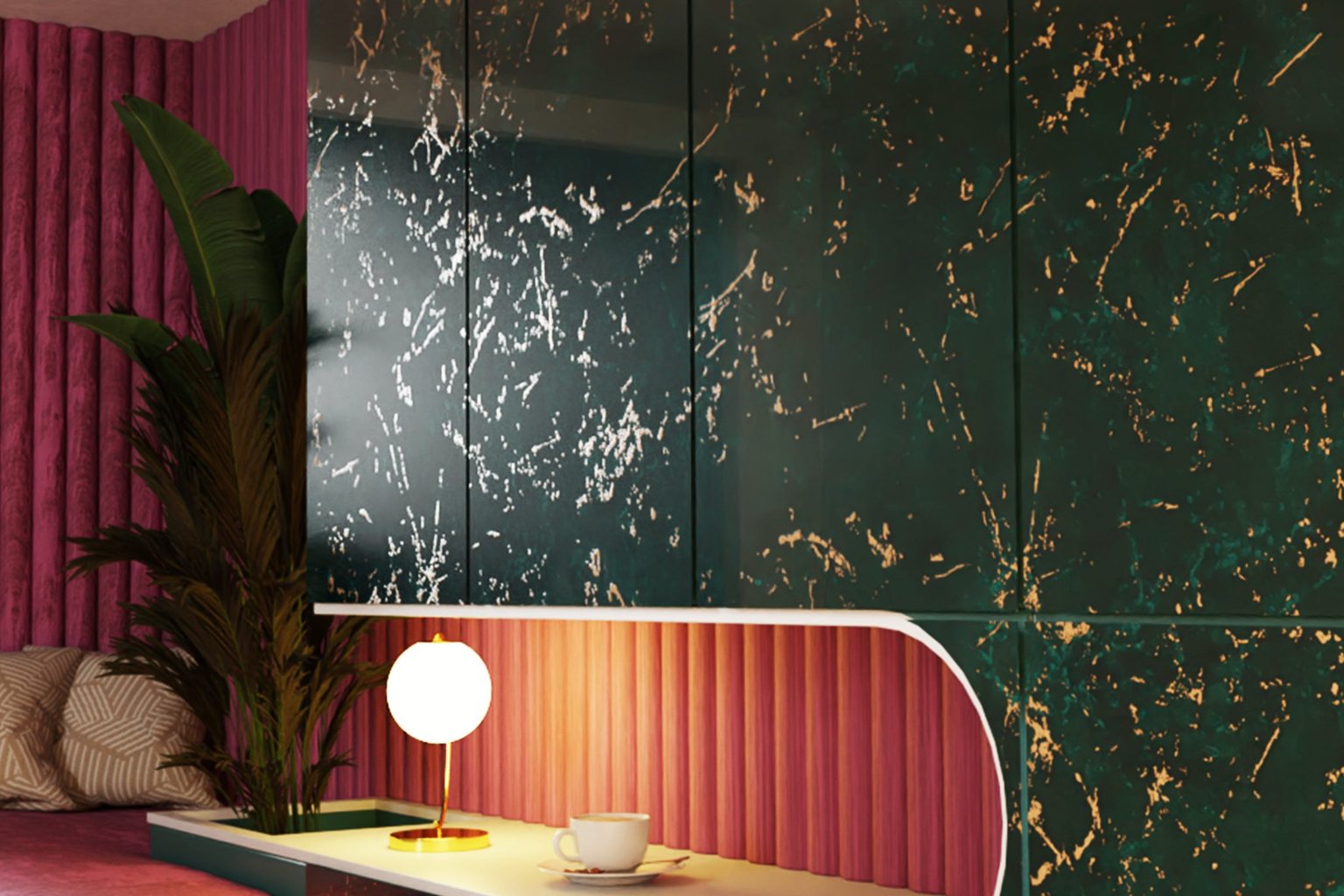 Decorative laminate sample shades fanned out on the counter at PROVO Kolkata
