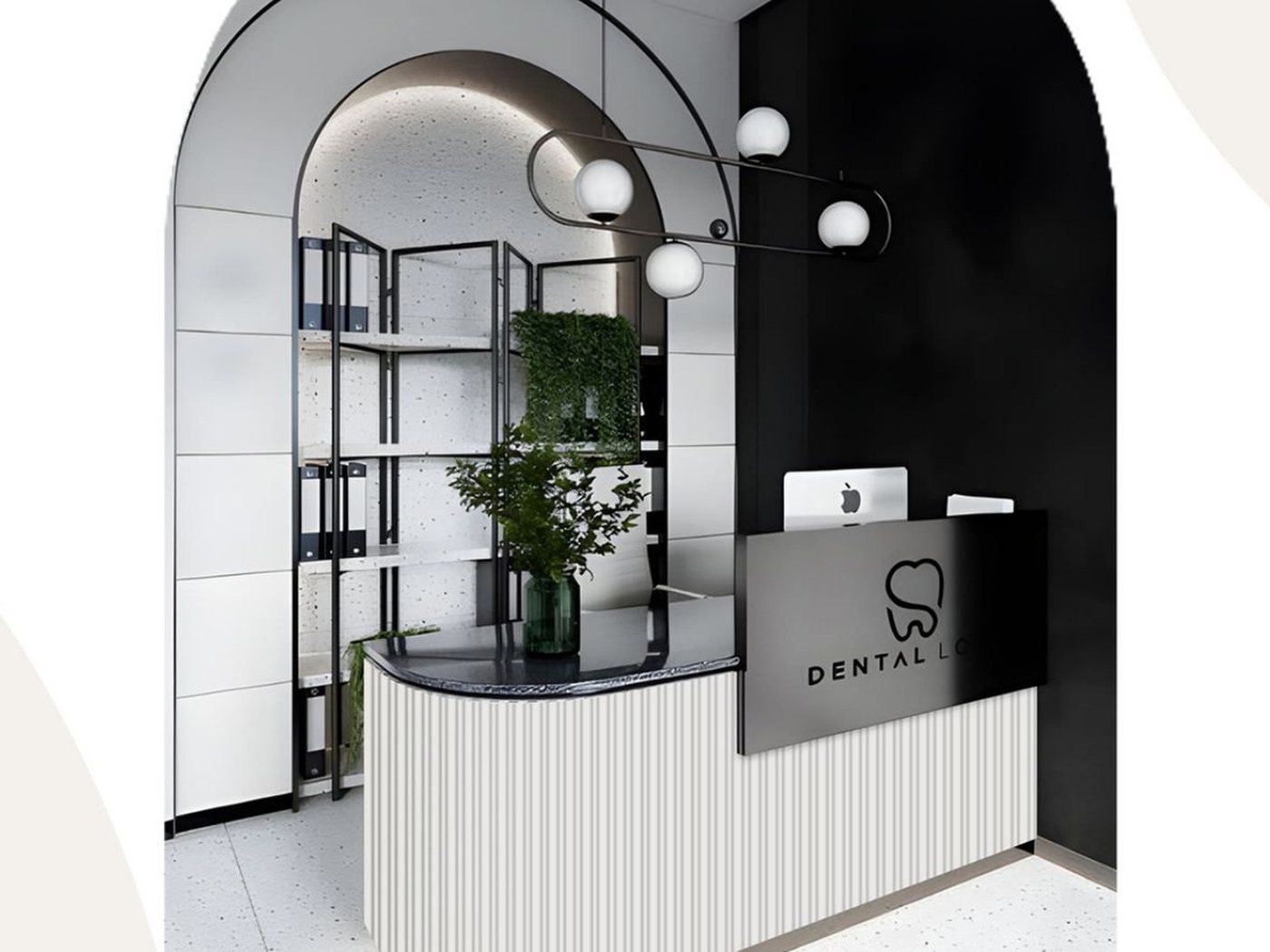 Ribbed reception counter and panelled walls in a clinic fit-out